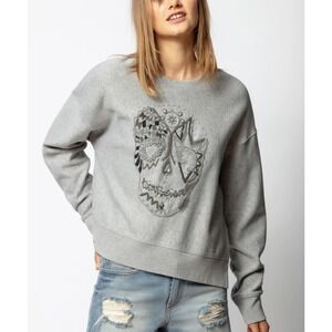 Zadig & Voltaire Scull Embroidered Champ Cannetille Cotton Sweatshirt sz XS